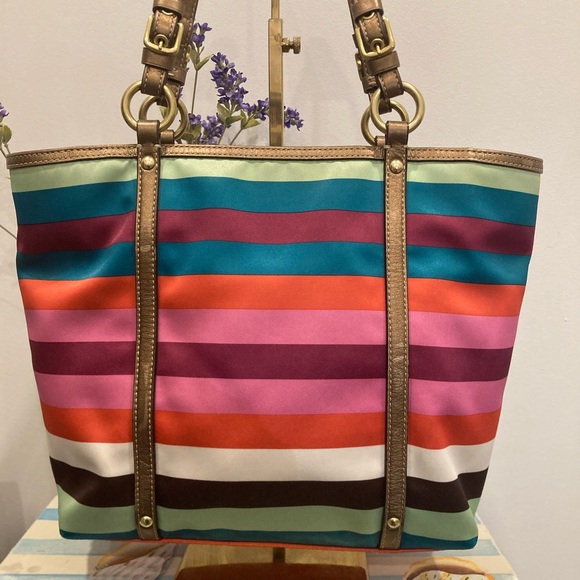Coach Legacy Multicolor Stripe Sateen Tote Bag Handbag Purse F14009 - Picture 2 of 8
